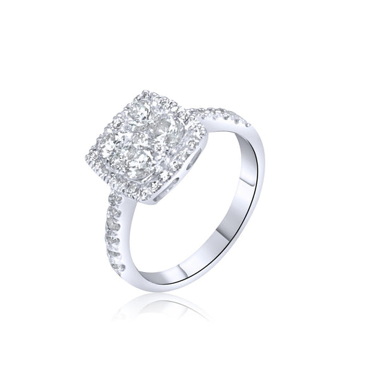 Square Shaped Invisible Diamond Ring With Sidestones