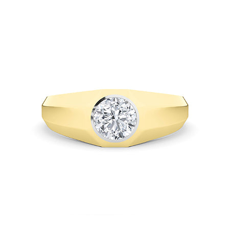 Round LG Diamond Ring in Yellow Gold - Binson Diamonds Antwerp