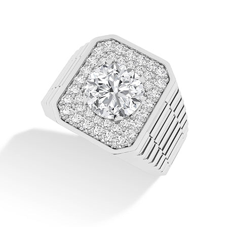 Round Lab-Grown Diamond Ring in 18K white gold, angled view