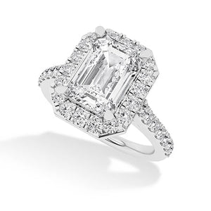 Emerald Lab-Grown Diamond Ring in 18K white gold, angled view