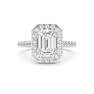 Emerald Lab-Grown Diamond Ring in 18K white gold, overhead view | Binson Diamonds