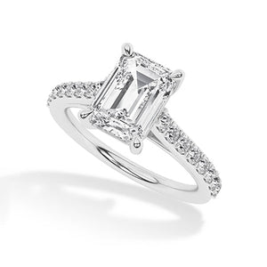 Emerald Lab-Grown Diamond Ring in 18K white gold, angled view