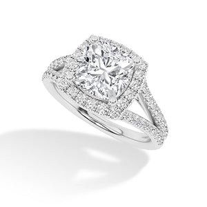 Cushion Lab-Grown Diamond Ring in 18K white gold, angled view