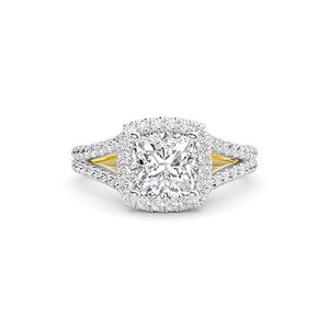 Cushion Lab-Grown Diamond Ring in 18K yellow gold, overhead view | Binson Diamonds