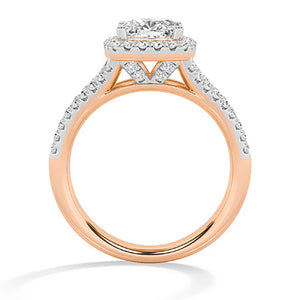 Cushion Lab-Grown Diamond Ring in 18K rose gold, front view