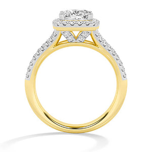 Cushion Lab-Grown Diamond Ring in 18K yellow gold, front view