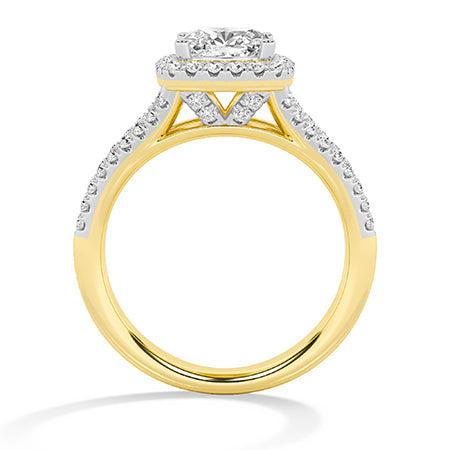 Cushion LG Diamond Ring in Yellow Gold - Binson Diamonds Antwerp