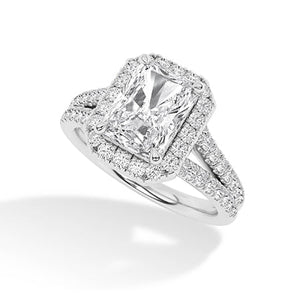 Radiant Lab-Grown Diamond Ring in 18K white gold, angled view