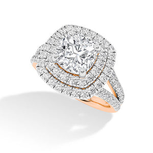 Cushion Lab-Grown Diamond Ring in 18K rose gold, angled view
