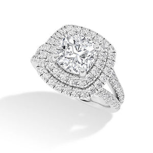 Cushion Lab-Grown Diamond Ring in 18K white gold, angled view