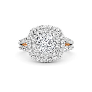 Cushion Lab-Grown Diamond Ring in 18K rose gold, overhead view