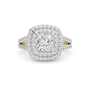 Cushion Lab-Grown Diamond Ring in 18K yellow gold, overhead view