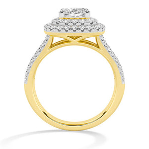 Cushion Lab-Grown Diamond Ring in 18K yellow gold, front view