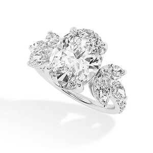 Oval Lab-Grown Diamond Ring in 18K white gold, angled view
