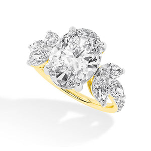 Oval Lab-Grown Diamond Ring in 18K yellow gold, angled view