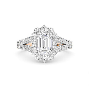 Emerald Lab-Grown Diamond Ring in 18K rose gold, overhead view | Binson Diamonds