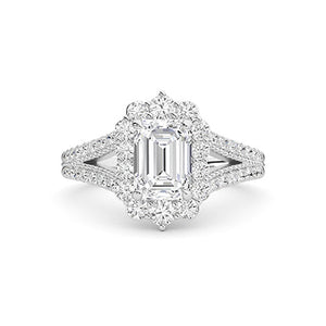 Emerald Lab-Grown Diamond Ring in 18K white gold, overhead view