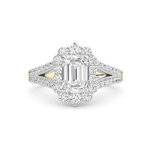 Emerald Lab-Grown Diamond Ring in 18K yellow gold, overhead view