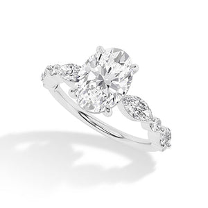 Oval Lab-Grown Diamond Ring in 18K white gold, angled view