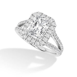 Radiant Lab-Grown Diamond Ring in 18K white gold, angled view