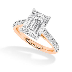 Emerald Lab-Grown Diamond Ring in 18K rose gold, angled view