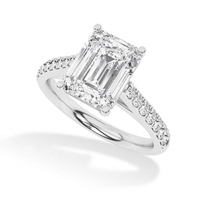 Emerald Lab-Grown Diamond Ring in 18K white gold, angled view