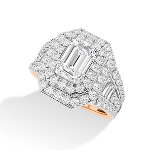 Emerald Lab-Grown Diamond Ring in 18K rose gold, angled view