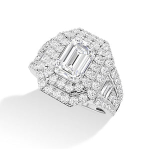 Emerald Lab-Grown Diamond Ring in 18K white gold, angled view