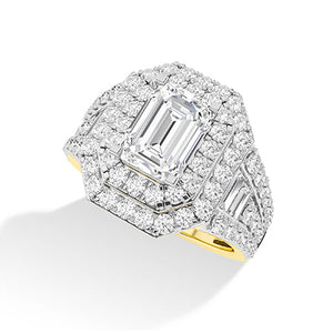 Emerald Lab-Grown Diamond Ring in 18K yellow gold, angled view