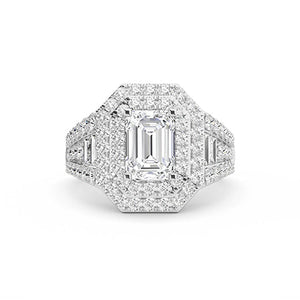 Emerald Lab-Grown Diamond Ring in 18K white gold, overhead view | Binson Diamonds