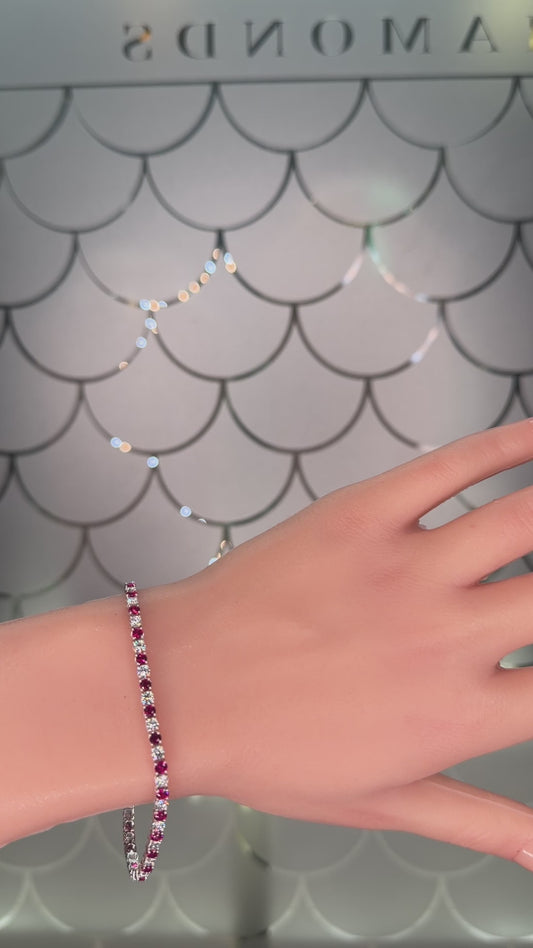 Crimson Line – White Gold Diamond & Ruby Tennis Bracelet